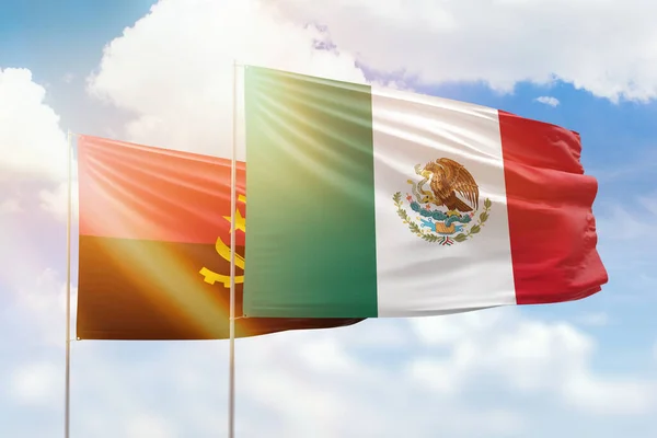 Sunny Blue Sky Flags Mexico Angola —  Fotos de Stock