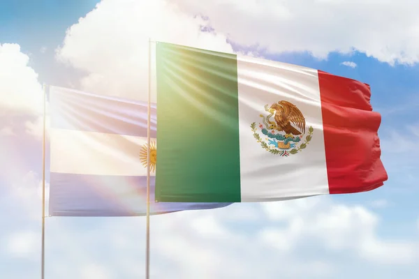 Sunny Blue Sky Flags Mexico Argentina — Stok fotoğraf