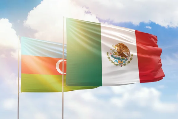 Sunny Blue Sky Flags Mexico Azerbaijan — Stock Fotó