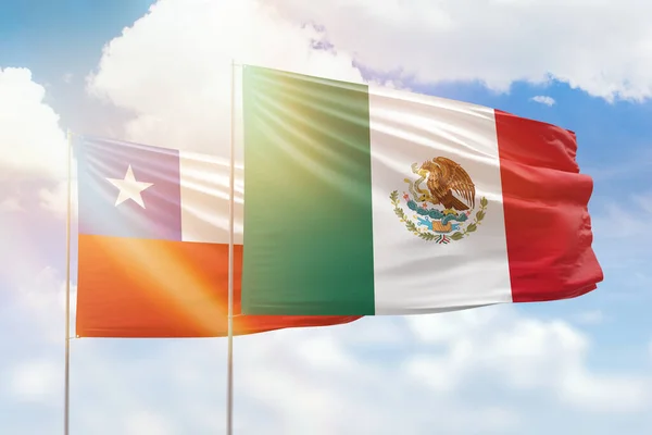 Sunny Blue Sky Flags Mexico Chile — Stok fotoğraf