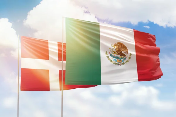 Sunny Blue Sky Flags Mexico Denmark — Stok fotoğraf