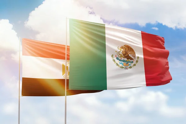 Sunny Blue Sky Flags Mexico Egypt — Stock Photo, Image