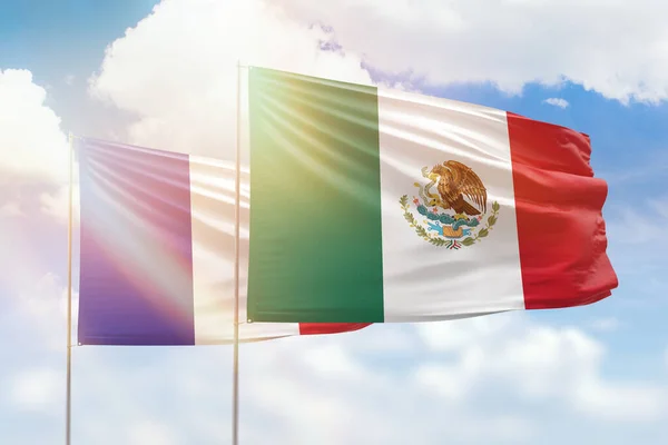 Sunny Blue Sky Flags Mexico France — Stok fotoğraf