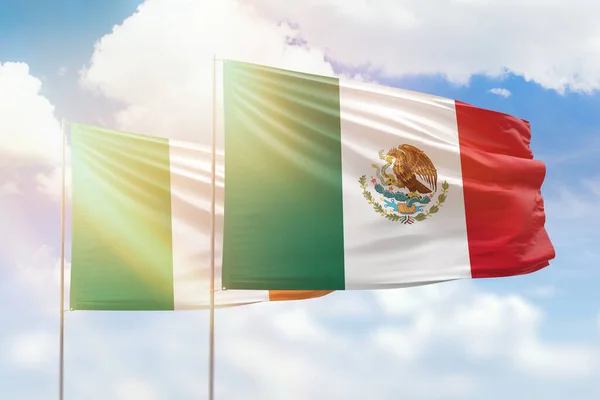 Sunny Blue Sky Flags Mexico Ireland — Stock Fotó