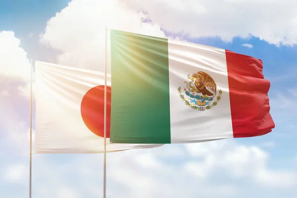 Sunny Blue Sky Flags Mexico Japan —  Fotos de Stock