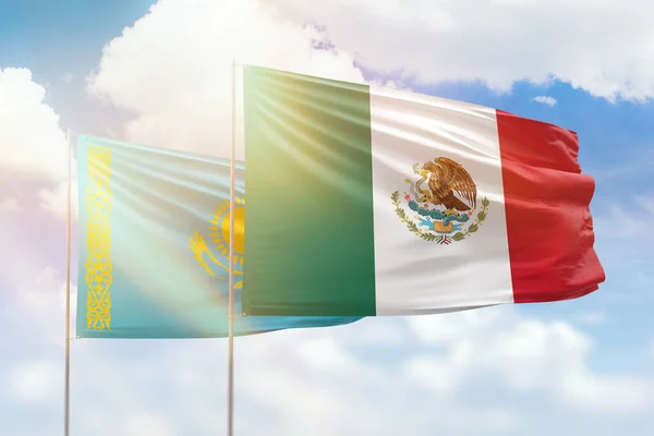 Sunny Blue Sky Flags Mexico Kazakhstan — Stock Photo, Image