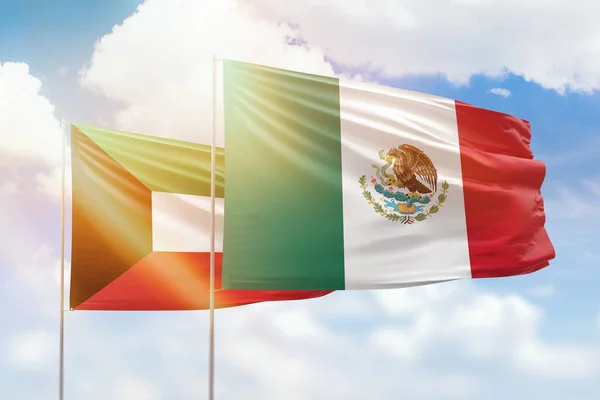 Sunny Blue Sky Flags Mexico Kuwait — Stock Fotó