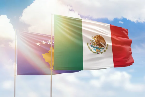 Sunny Blue Sky Flags Mexico Kosovo — Stock Fotó