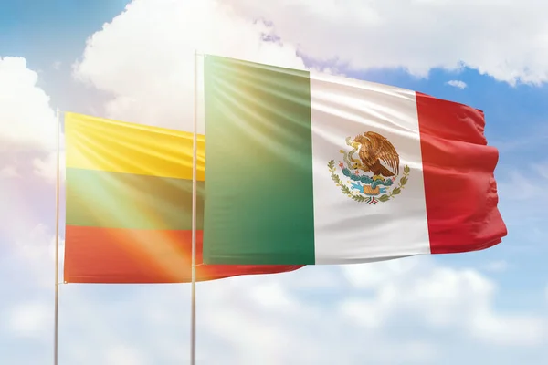 Sunny Blue Sky Flags Mexico Lithuania —  Fotos de Stock