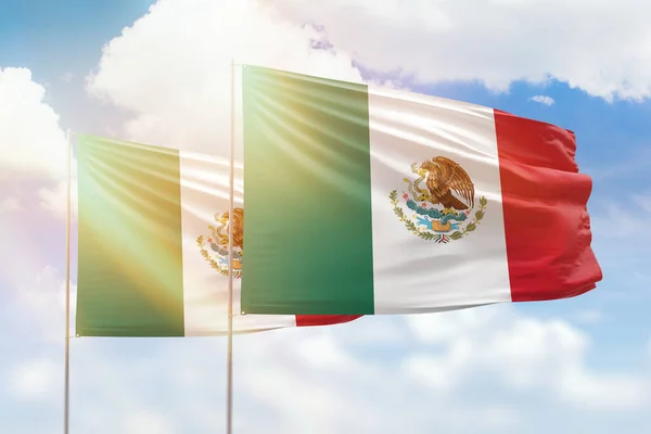 Sunny Blue Sky Flags Mexico Mexico — Stock Fotó