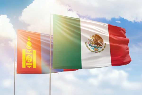 Sunny Blue Sky Flags Mexico Mongolia — Stock Photo, Image