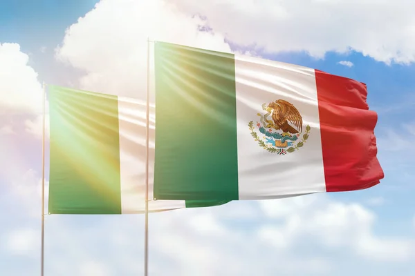 Sunny Blue Sky Flags Mexico Nigeria — Stock Fotó