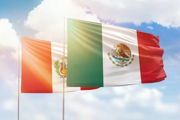 Sunny Blue Sky Flags Mexico Peru — Stok fotoğraf