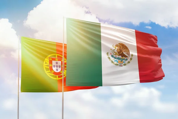 Sunny Blue Sky Flags Mexico Portugal —  Fotos de Stock