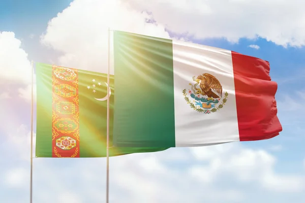 Sunny Blue Sky Flags Mexico Turkmenistan —  Fotos de Stock