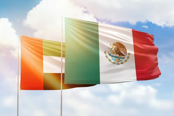 Sunny Blue Sky Flags Mexico Uae — Stock Fotó