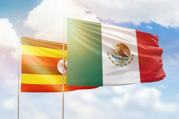Sunny Blue Sky Flags Mexico Uganda —  Fotos de Stock