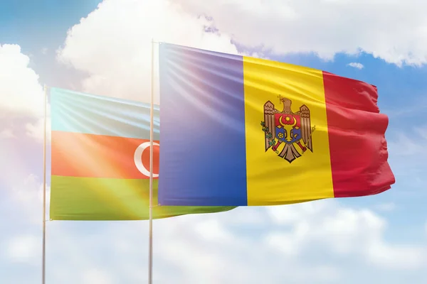 Sunny Blue Sky Flags Moldova Azerbaijan — 图库照片