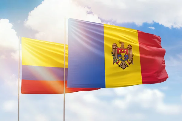 Sunny Blue Sky Flags Moldova Colombia — Stok fotoğraf