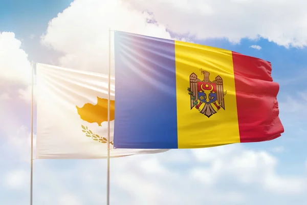 Sunny Blue Sky Flags Moldova Cyprus — 图库照片