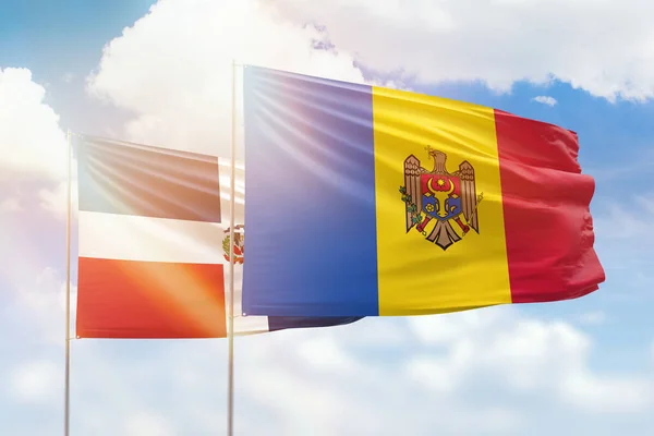 Sunny Blue Sky Flags Moldova Dominican Republic — Fotografia de Stock