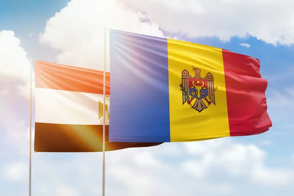 Sunny Blue Sky Flags Moldova Egypt — ストック写真