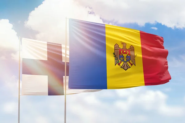 Sunny Blue Sky Flags Moldova Finland — 图库照片