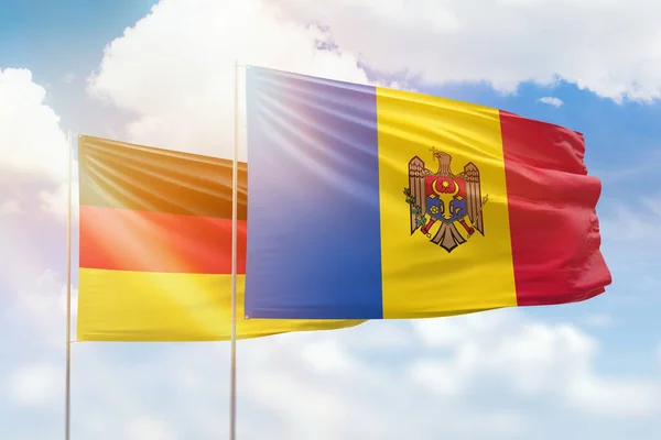 Sunny Blue Sky Flags Moldova Germany — 图库照片