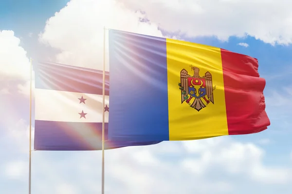 Sunny Blue Sky Flags Moldova Honduras — 图库照片