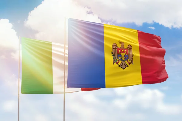 Sunny Blue Sky Flags Moldova Italy — 图库照片
