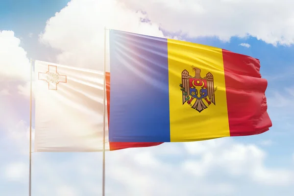 Sunny Blue Sky Flags Moldova Malta — Fotografia de Stock