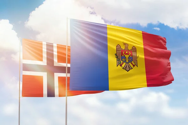 Sunny Blue Sky Flags Moldova Norway — 图库照片