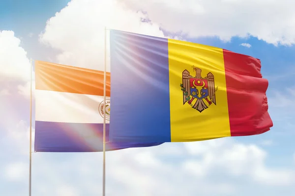 Sunny Blue Sky Flags Moldova Paraguay — 图库照片