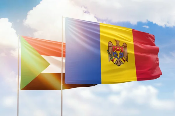 Sunny Blue Sky Flags Moldova Sudan — 图库照片