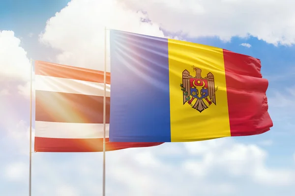 Sunny Blue Sky Flags Moldova Thailand — ストック写真