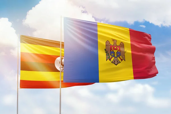 Sunny Blue Sky Flags Moldova Uganda — Stok fotoğraf