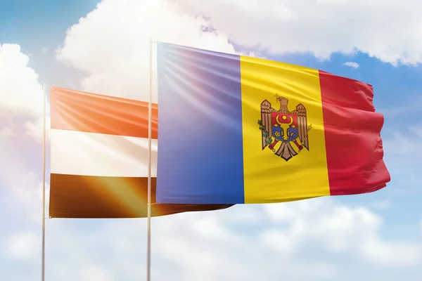 Sunny Blue Sky Flags Moldova Yemen — ストック写真