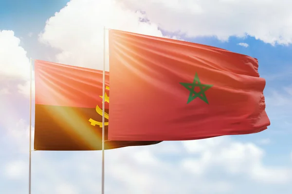 Sunny Blue Sky Flags Morocco Angola — Stock fotografie