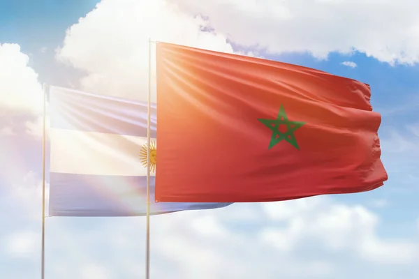 Sunny Blue Sky Flags Morocco Argentina — Stock fotografie