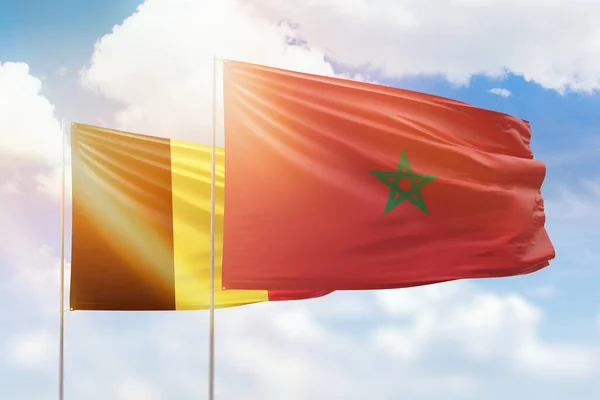 Sunny Blue Sky Flags Morocco Belgium — Stock fotografie