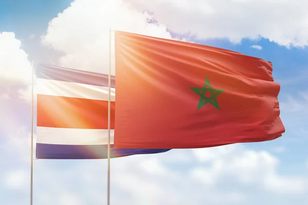 Sunny Blue Sky Flags Morocco Costa Rica — Stock fotografie