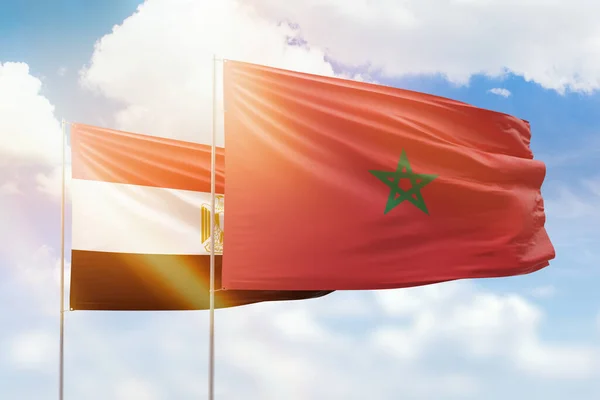 Sunny Blue Sky Flags Morocco Egypt — Stock fotografie