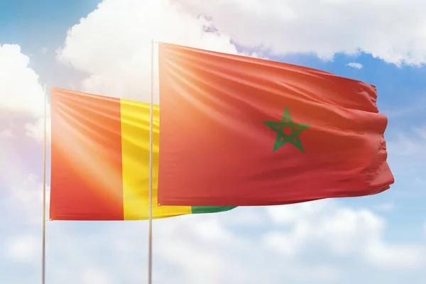Sunny Blue Sky Flags Morocco Guinea — Stock fotografie