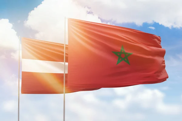 Sunny Blue Sky Flags Morocco Latvia — Stock fotografie