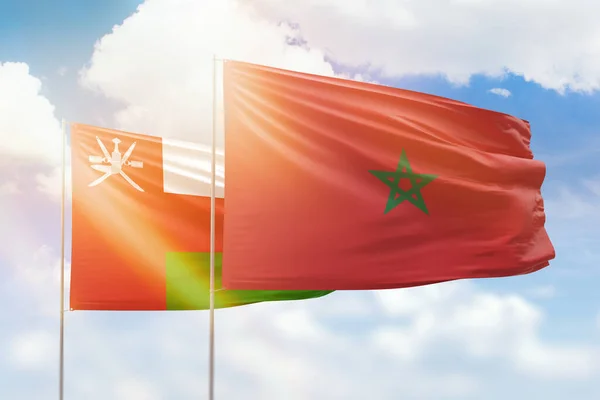 Sunny Blue Sky Flags Morocco Oman — Stock fotografie