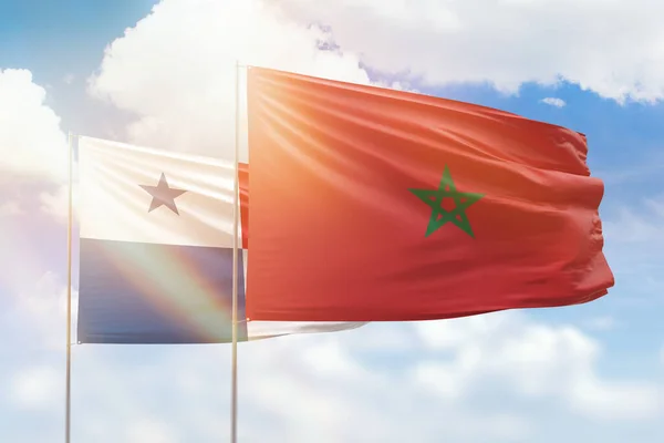 Sunny Blue Sky Flags Morocco Panama — Stock fotografie