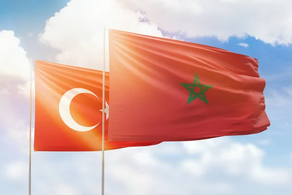 Sunny Blue Sky Flags Morocco Turkey — Stock fotografie