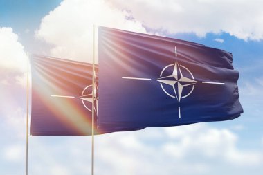 Sunny blue sky and flags of nato and nato