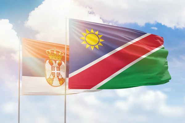 Sunny Blue Sky Flags Namibia Serbia — Stock fotografie