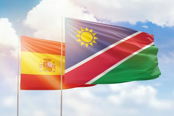 Sunny Blue Sky Flags Namibia Spain — 스톡 사진